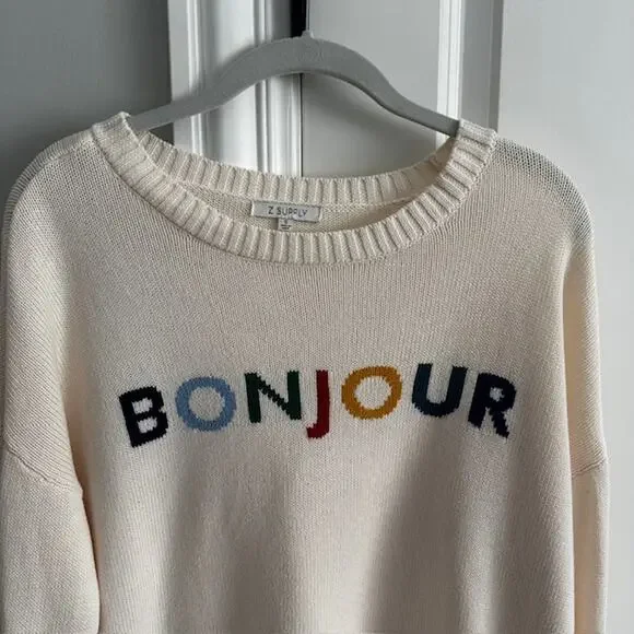 Z. Supply Sienna Bonjour Sweater Knit Sweater Small Ivory/Sandstone - Picture 2 of 7